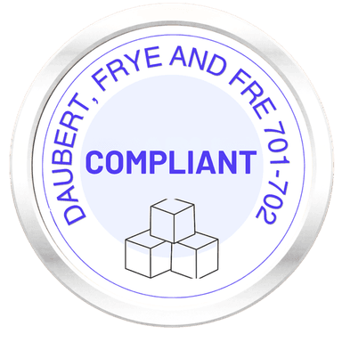 Daubert, Frye and FRE 702 compliant badge